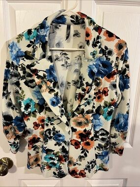 Floral Open-Front Blazer Jacket in Multi-Color